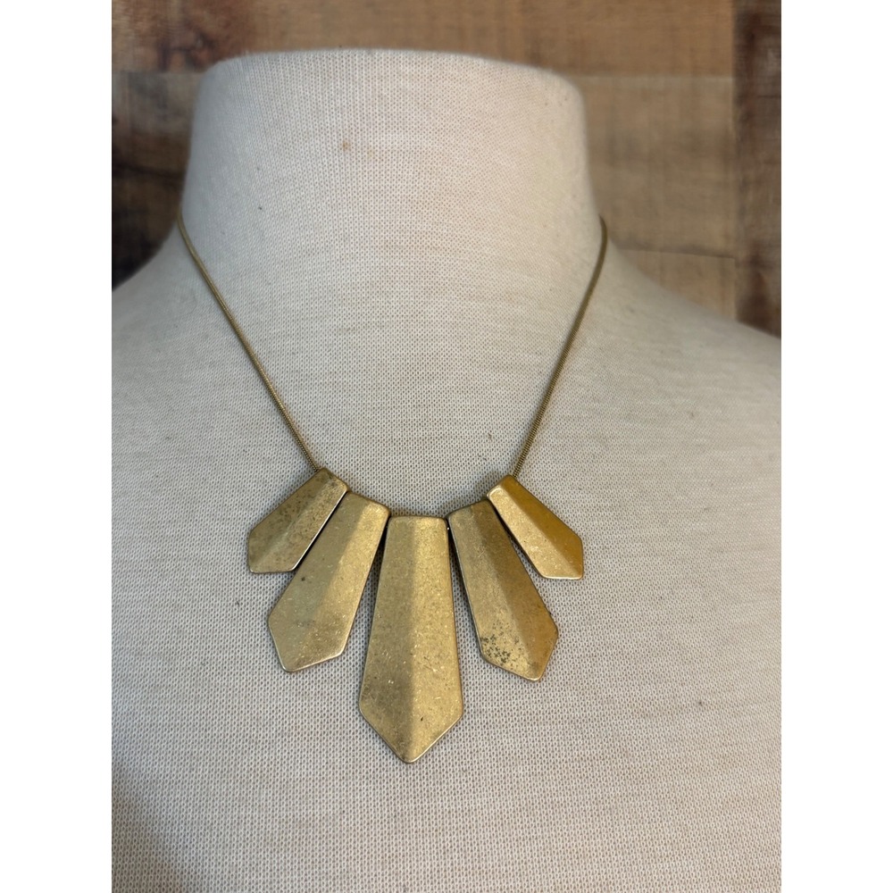 Gold Tone Geometric Sunburst Bib Statement Necklace Adjustable Snake Chain